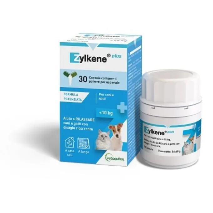 Zylkene Plus Mangime Complementare Rilassante Per Cani E Gatti Fino A 10 Kg 30 Capsule